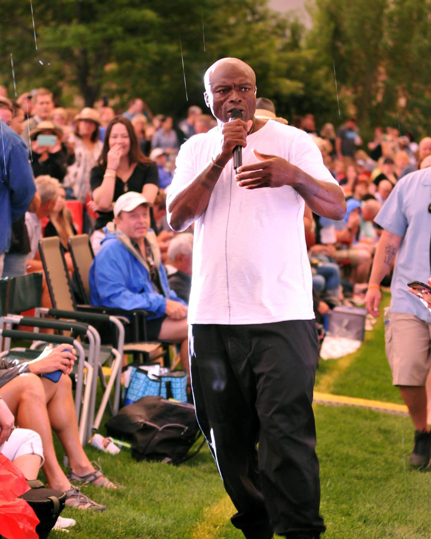Seal performs live music during an outdoor concert at Hudson Gardens