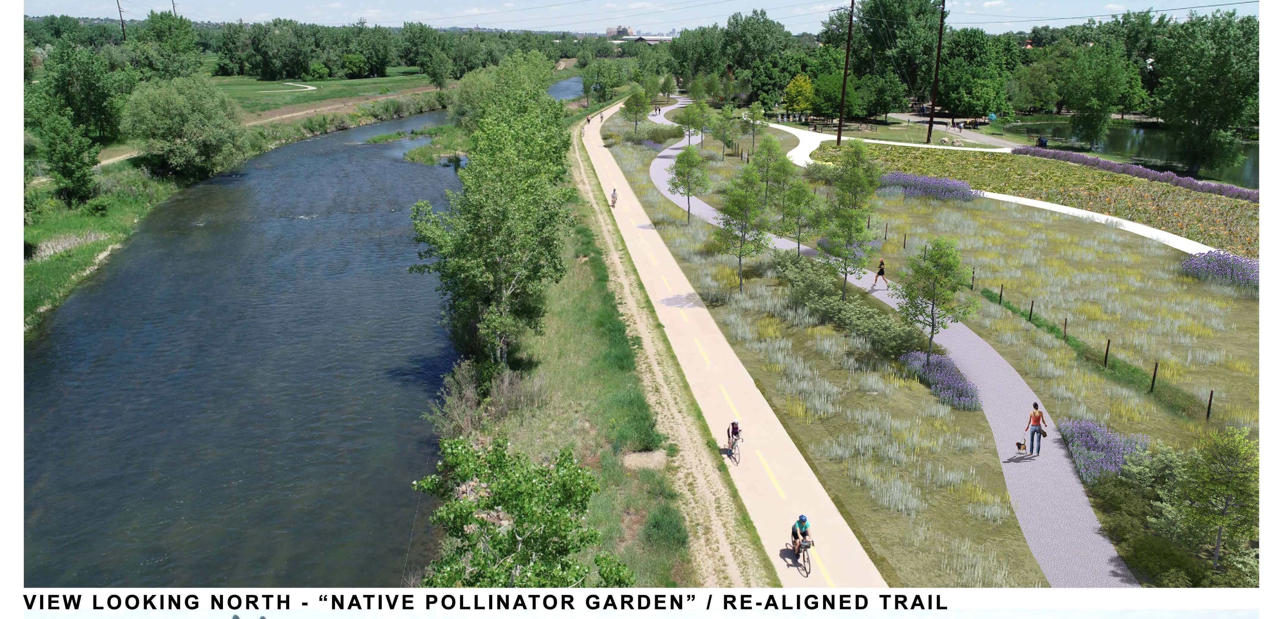river integration, concept plan, master plan, hudson gardens, native pollinator garden