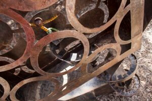 Steel sculpture depicting a winding staircase